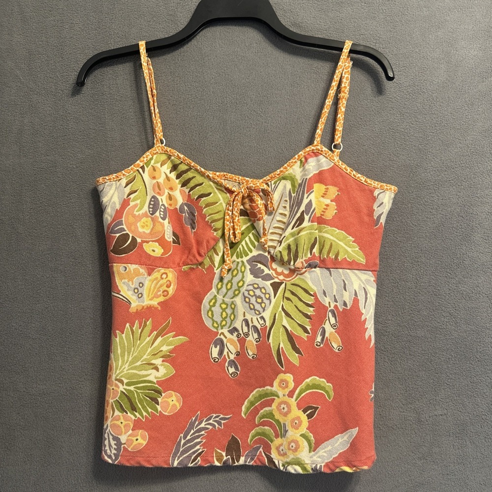 VTG Y2K 90s Suzette Babydoll Top Womens Size M Tropical Print Resort Made in USA